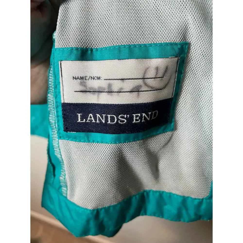 Lands' End Youth Kids  Large 14 Green Packable Rain Jacket Windbreaker